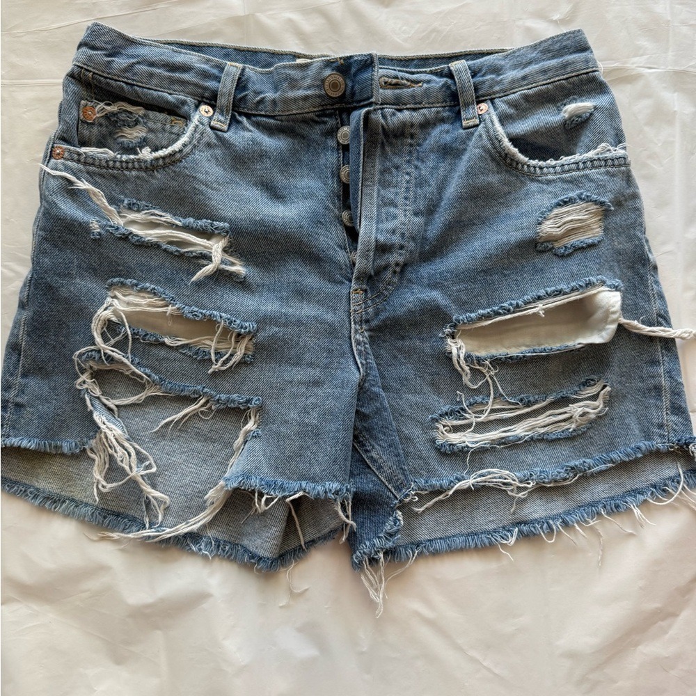 We The Free Blue Distressed Jean Shorts